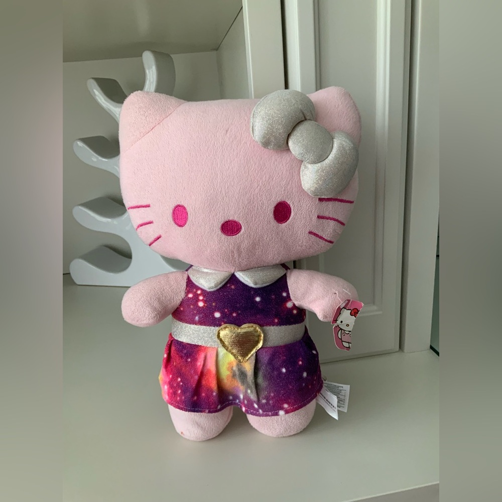 HELLO KITTY Pink Galaxy Plush Toy Cosmic Sparkly Silver Gold Heart SANRIO 2016